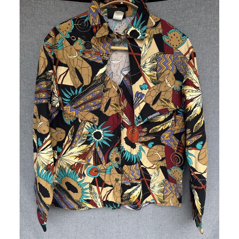 VTG Roughrider By Circle T Native American Feathers Country Western‎ Keyhole Top